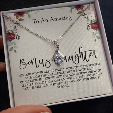 to my bonus daughter necklace, storng women aren't simply born alluring beauty necklace, gifts for my bonus daughter